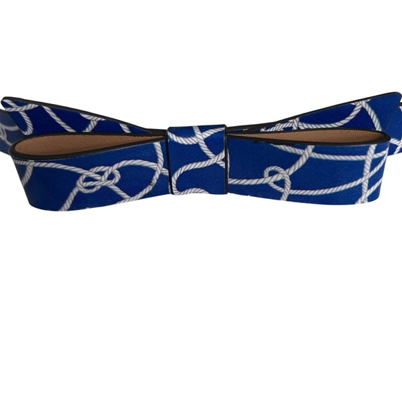 Kate Spade Chic Leather Blue and White Belt with Bow Detail SZ S - Picture 2 of 3